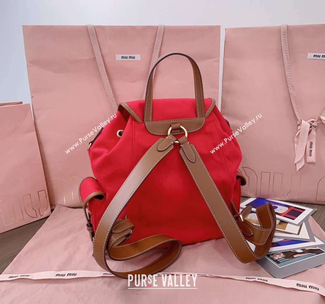 Miu Miu Canvas and leather backpack bag Red 2025 5BZ042 (JD-250407105)