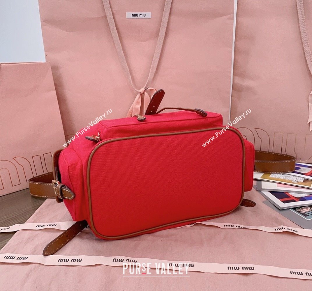 Miu Miu Canvas and leather backpack bag Red 2025 5BZ042 (JD-250407105)