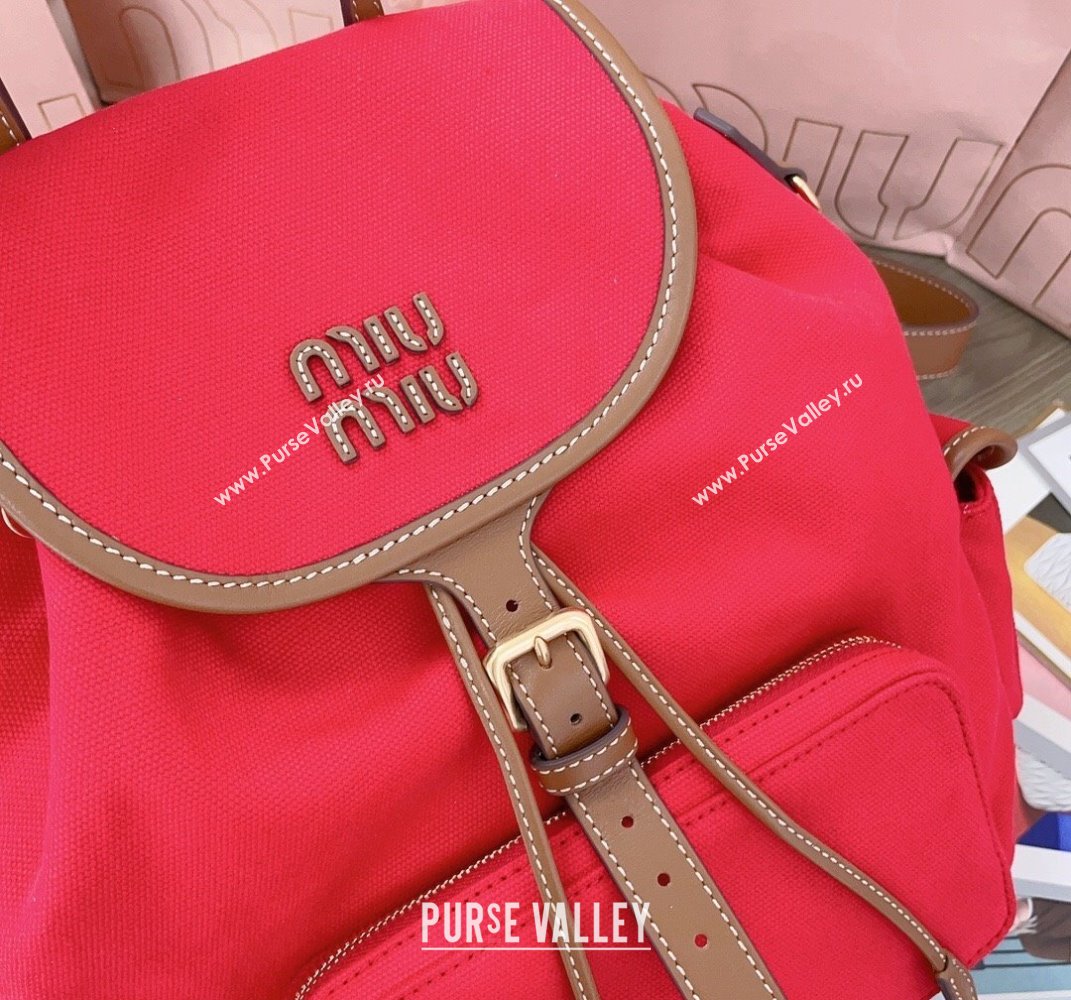 Miu Miu Canvas and leather backpack bag Red 2025 5BZ042 (JD-250407105)