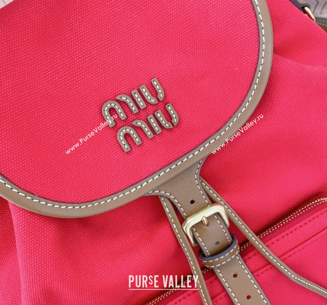 Miu Miu Canvas and leather backpack bag Red 2025 5BZ042 (JD-250407105)