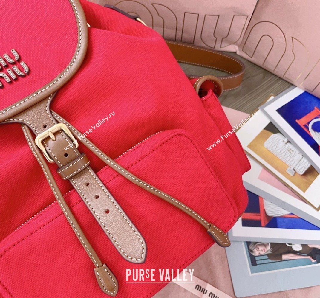 Miu Miu Canvas and leather backpack bag Red 2025 5BZ042 (JD-250407105)