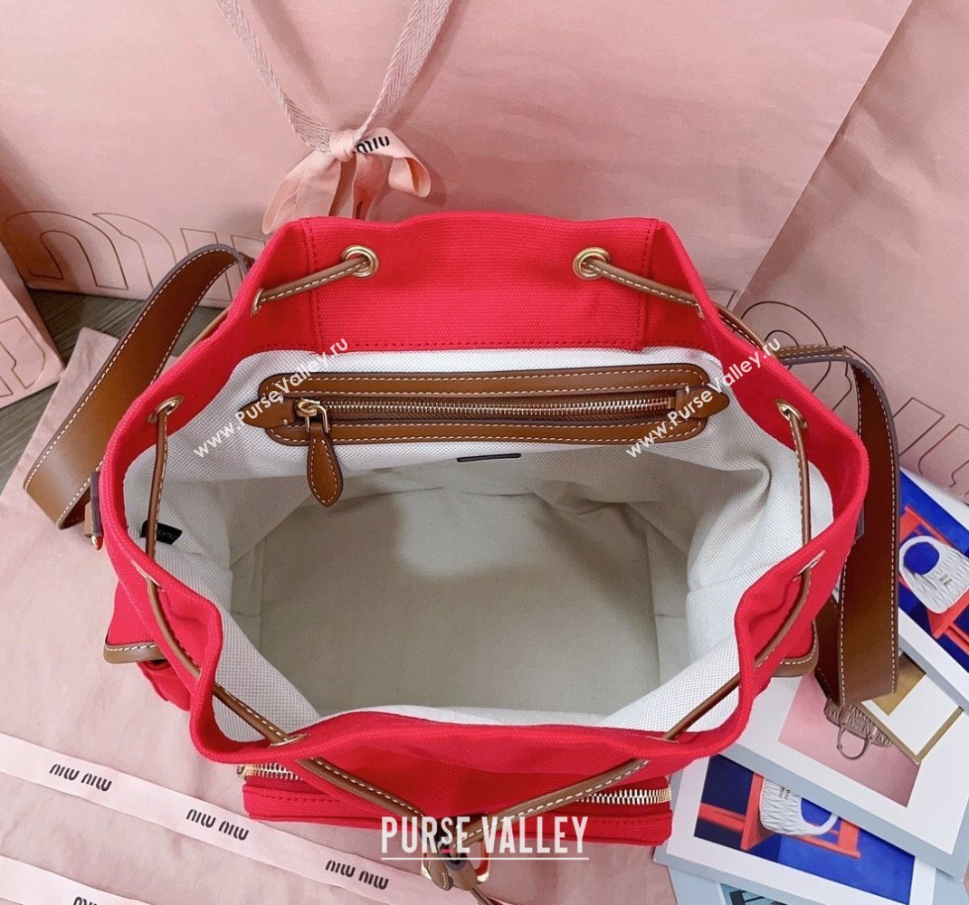 Miu Miu Canvas and leather backpack bag Red 2025 5BZ042 (JD-250407105)