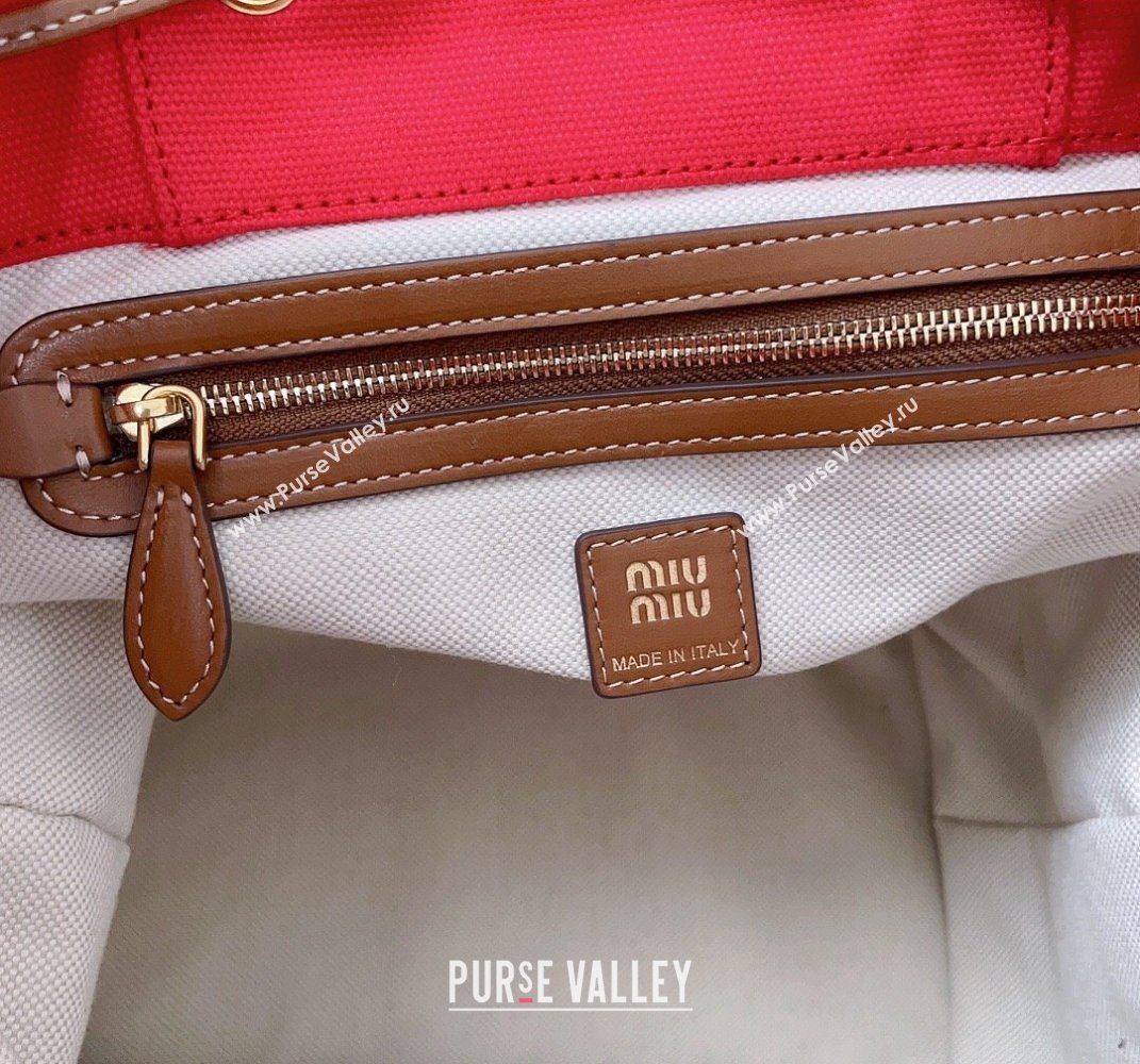 Miu Miu Canvas and leather backpack bag Red 2025 5BZ042 (JD-250407105)