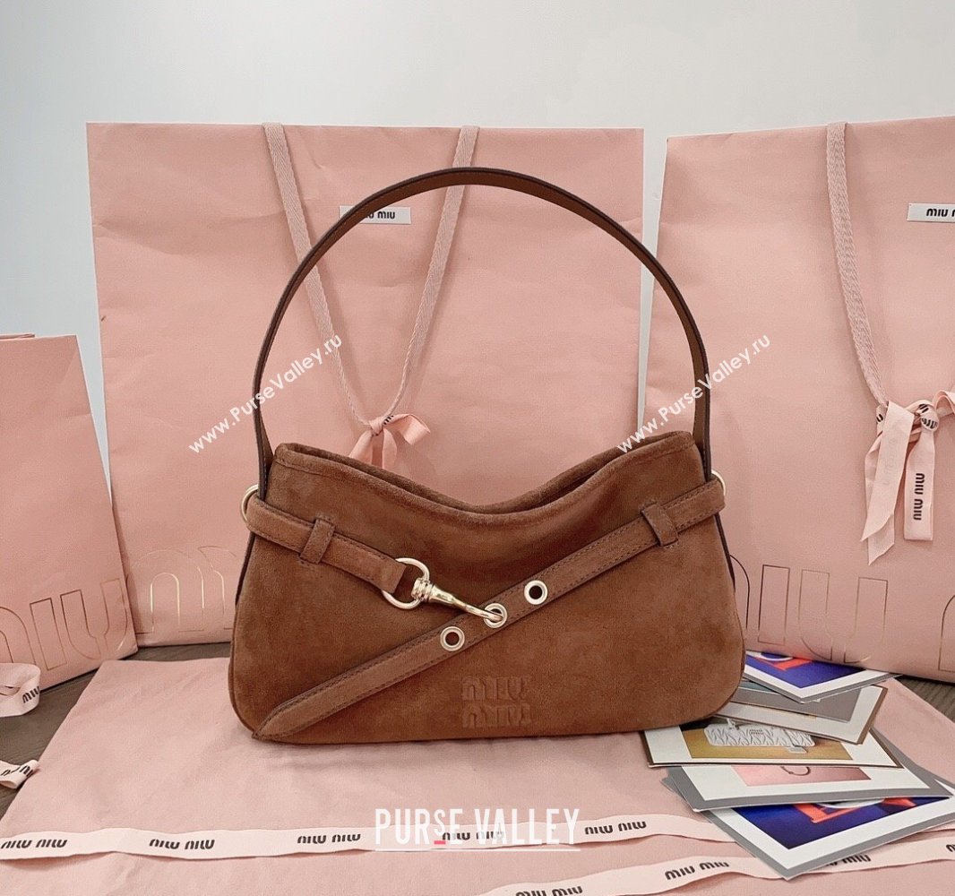 Miu Miu Aventure suede hobo bag Brown 2025 5BC182 (JD-250407110)