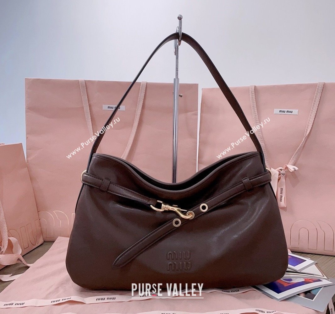 Miu Miu Medium Aventure leather hobo bag Briarwood Brown 2025 5BC181 (JD-250407114)