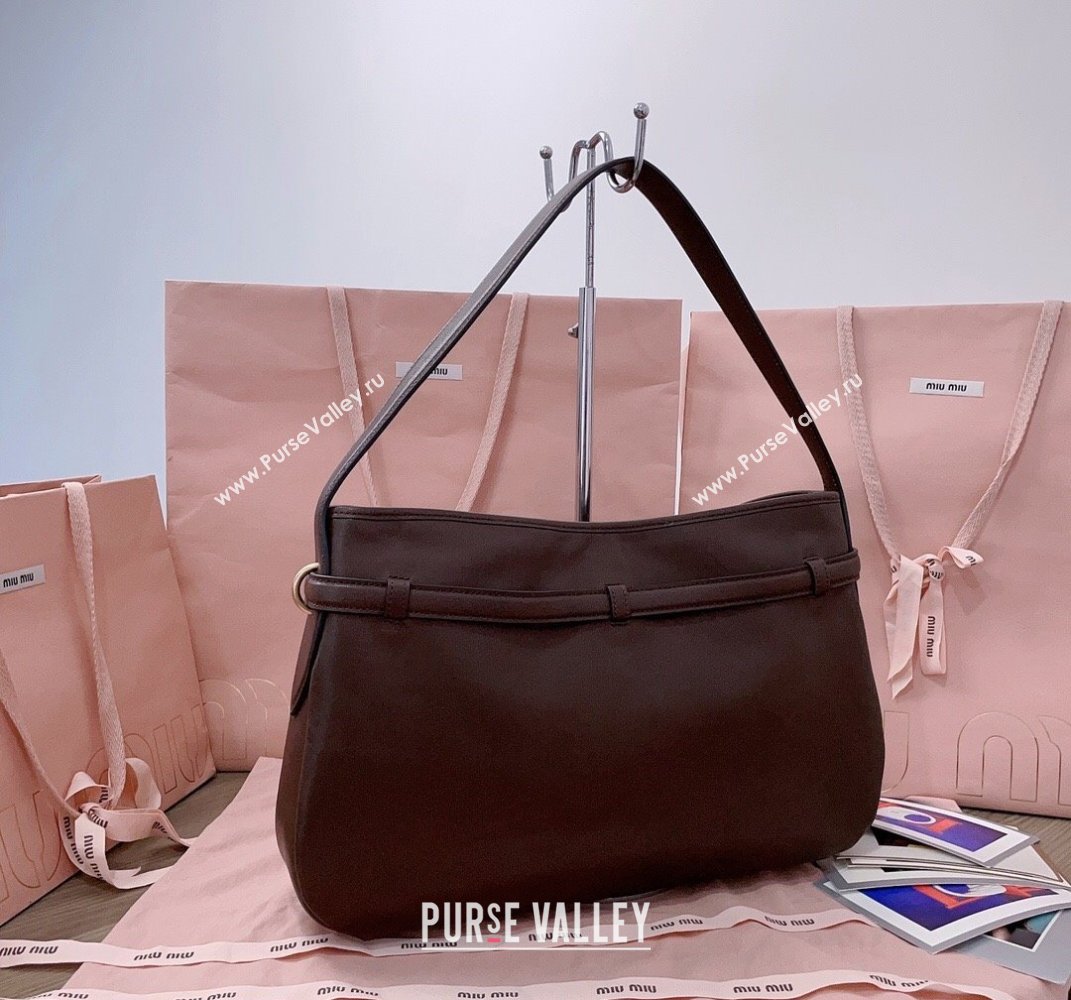 Miu Miu Medium Aventure leather hobo bag Briarwood Brown 2025 5BC181 (JD-250407114)