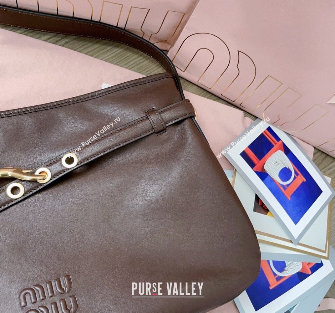 Miu Miu Medium Aventure leather hobo bag Briarwood Brown 2025 5BC181 (JD-250407114)