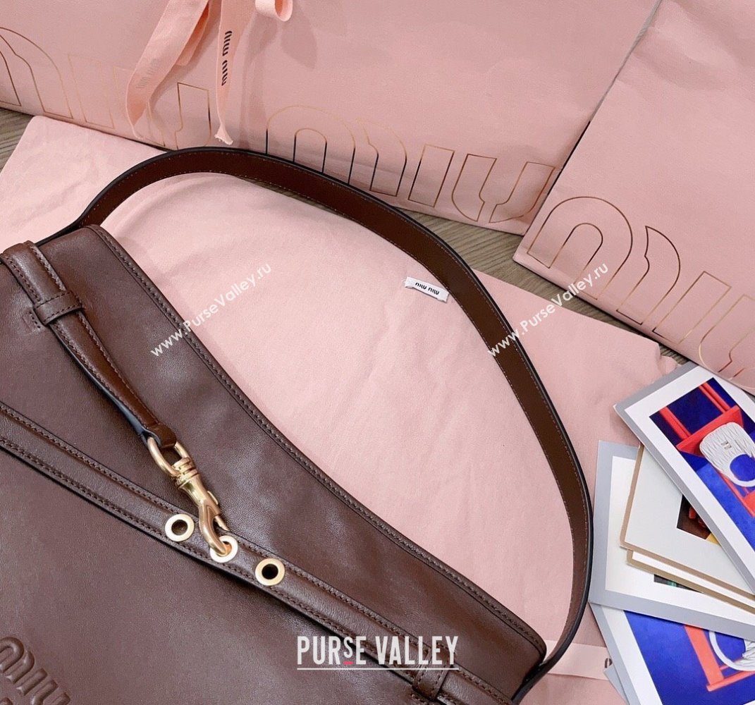 Miu Miu Medium Aventure leather hobo bag Briarwood Brown 2025 5BC181 (JD-250407114)