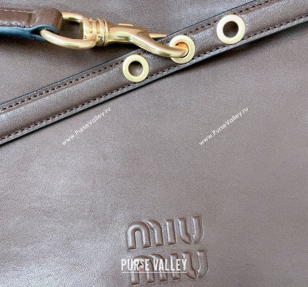 Miu Miu Medium Aventure leather hobo bag Briarwood Brown 2025 5BC181 (JD-250407114)