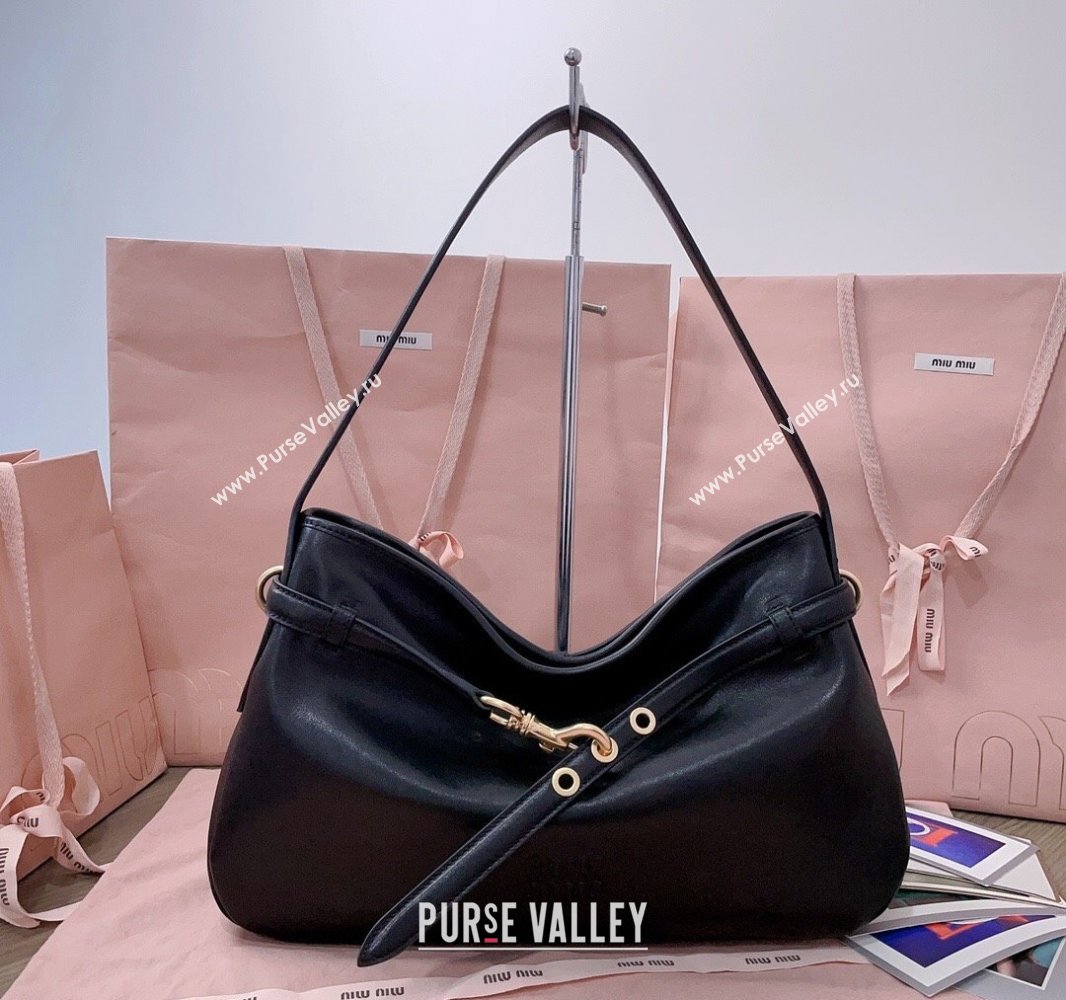 Miu Miu Medium Aventure leather hobo bag Black 2025 5BC181 (JD-250407115)