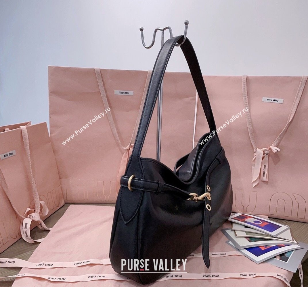 Miu Miu Medium Aventure leather hobo bag Black 2025 5BC181 (JD-250407115)