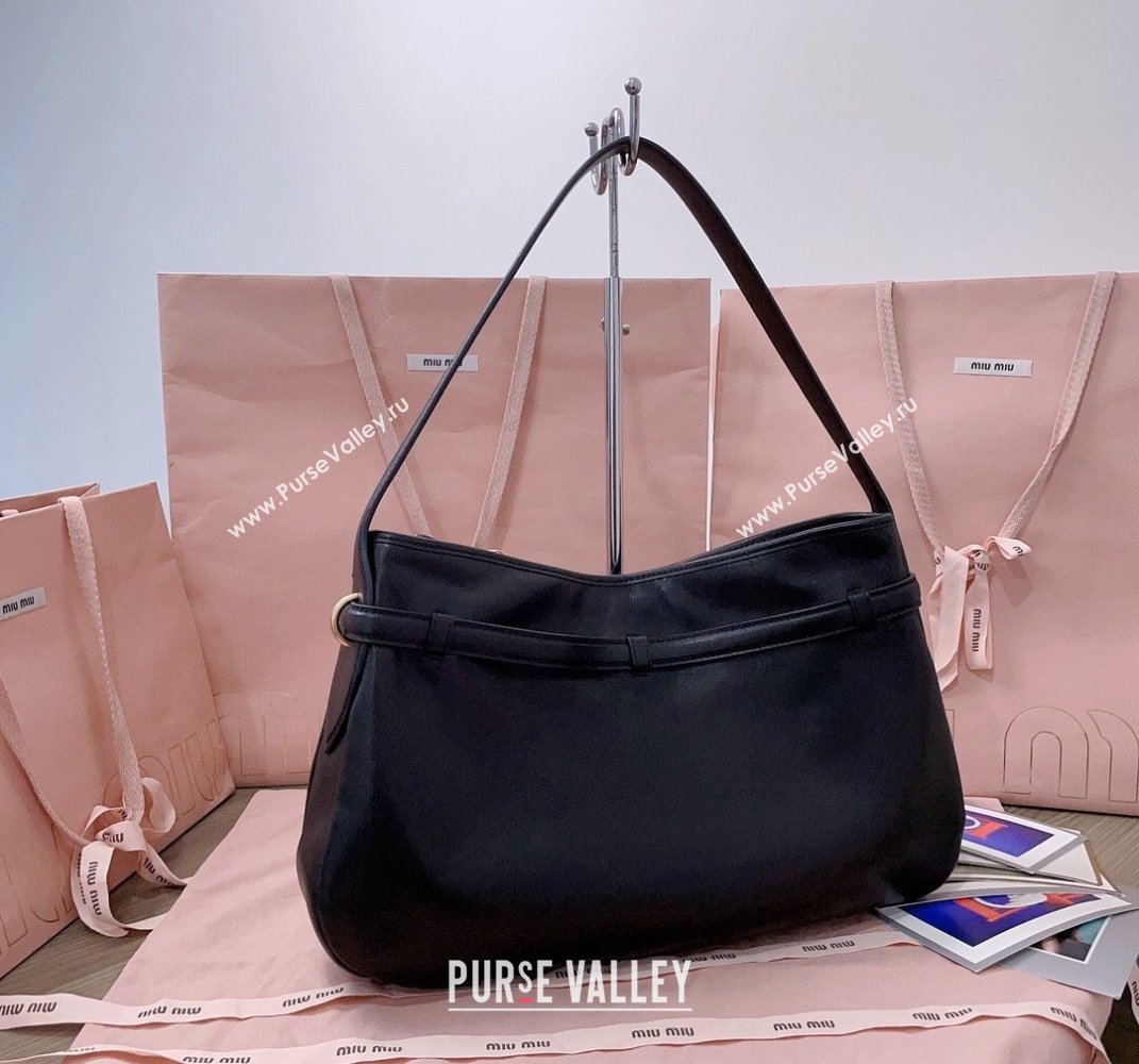 Miu Miu Medium Aventure leather hobo bag Black 2025 5BC181 (JD-250407115)