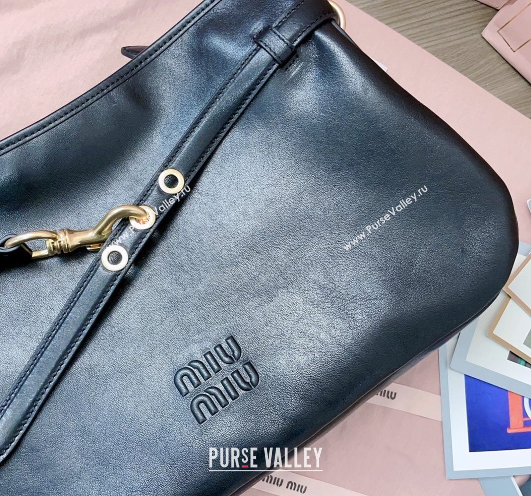 Miu Miu Medium Aventure leather hobo bag Black 2025 5BC181 (JD-250407115)