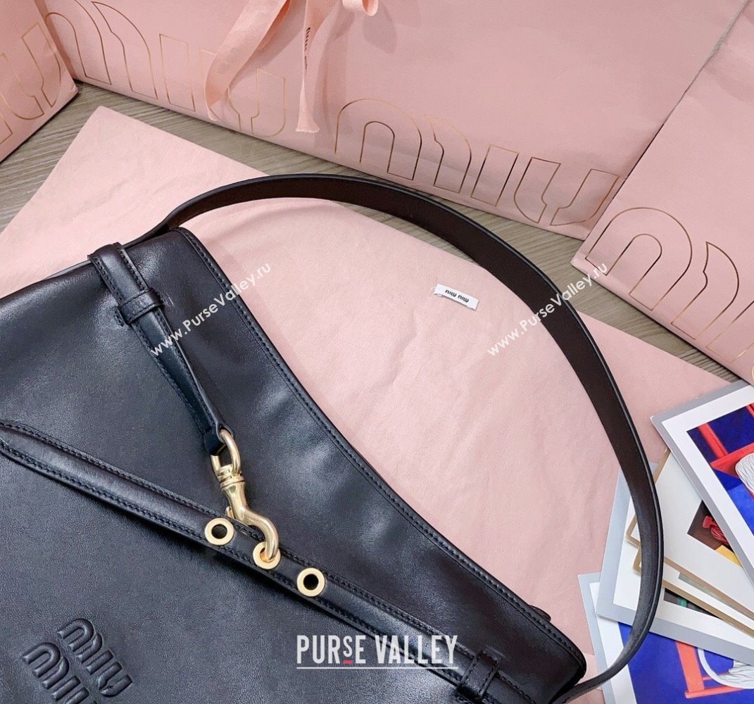 Miu Miu Medium Aventure leather hobo bag Black 2025 5BC181 (JD-250407115)