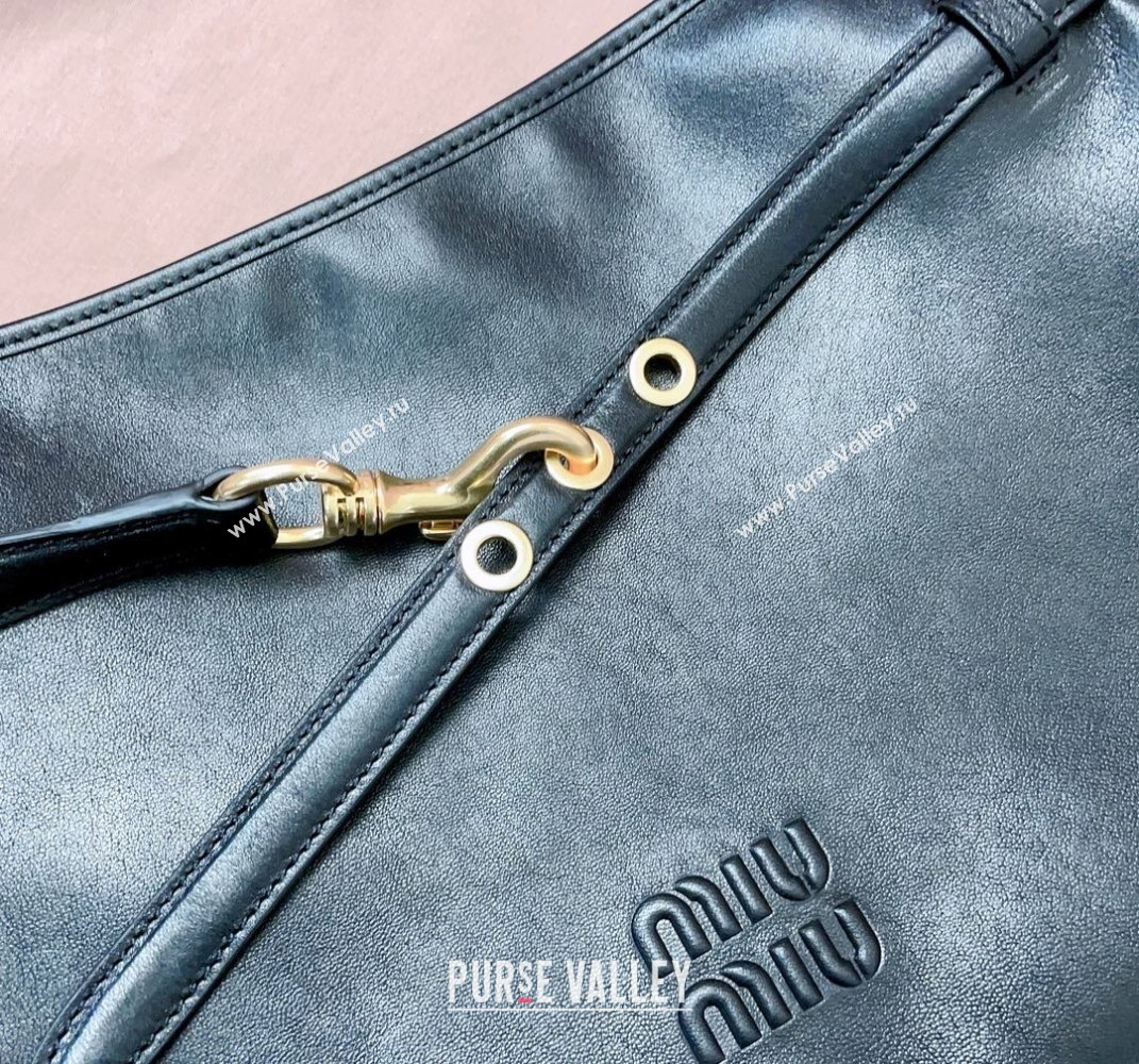 Miu Miu Medium Aventure leather hobo bag Black 2025 5BC181 (JD-250407115)
