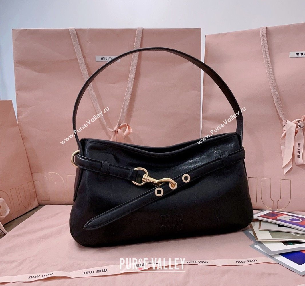 Miu Miu Aventure leather hobo bag Black 2025 5BC182 (JD-250407113)