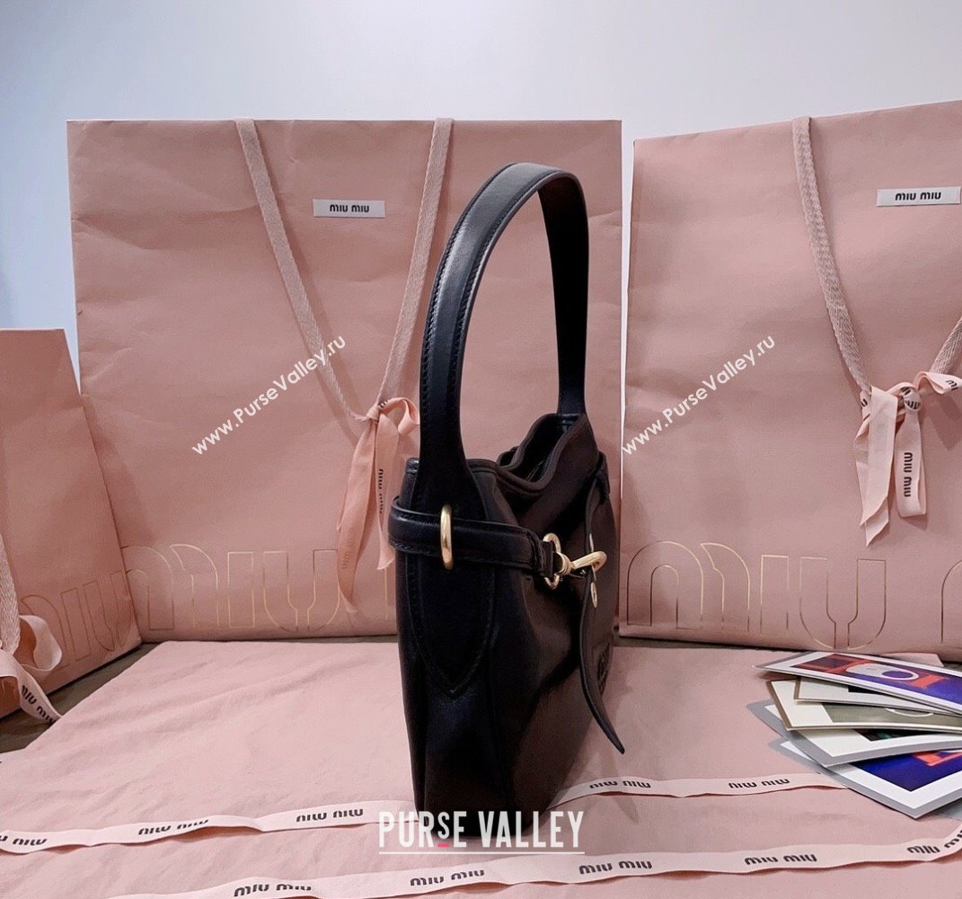 Miu Miu Aventure leather hobo bag Black 2025 5BC182 (JD-250407113)