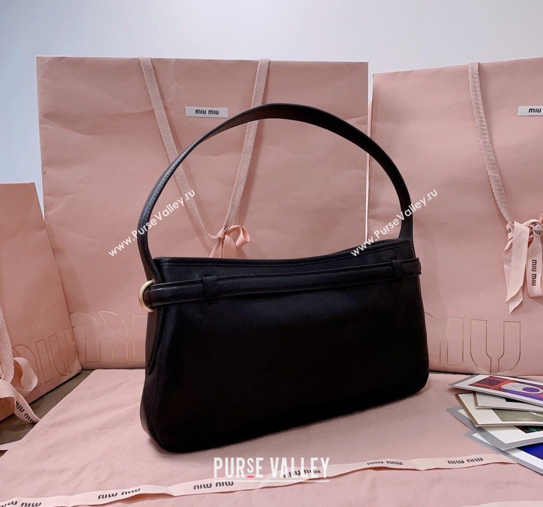 Miu Miu Aventure leather hobo bag Black 2025 5BC182 (JD-250407113)