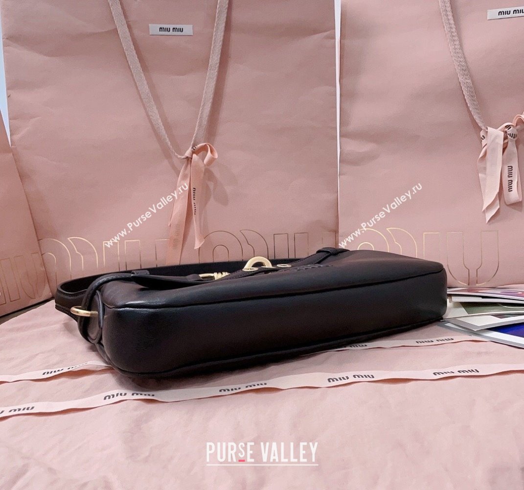 Miu Miu Aventure leather hobo bag Black 2025 5BC182 (JD-250407113)