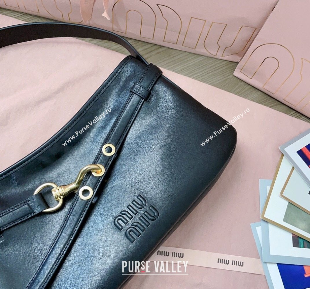 Miu Miu Aventure leather hobo bag Black 2025 5BC182 (JD-250407113)