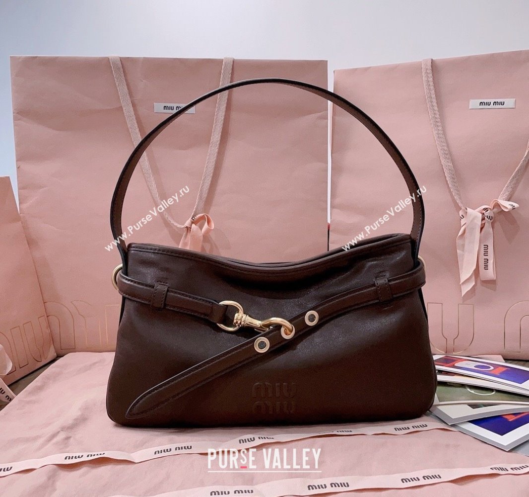 Miu Miu Aventure leather hobo bag Briarwood Brown 2025 5BC182 (JD-250407112)