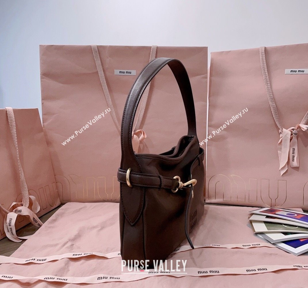 Miu Miu Aventure leather hobo bag Briarwood Brown 2025 5BC182 (JD-250407112)