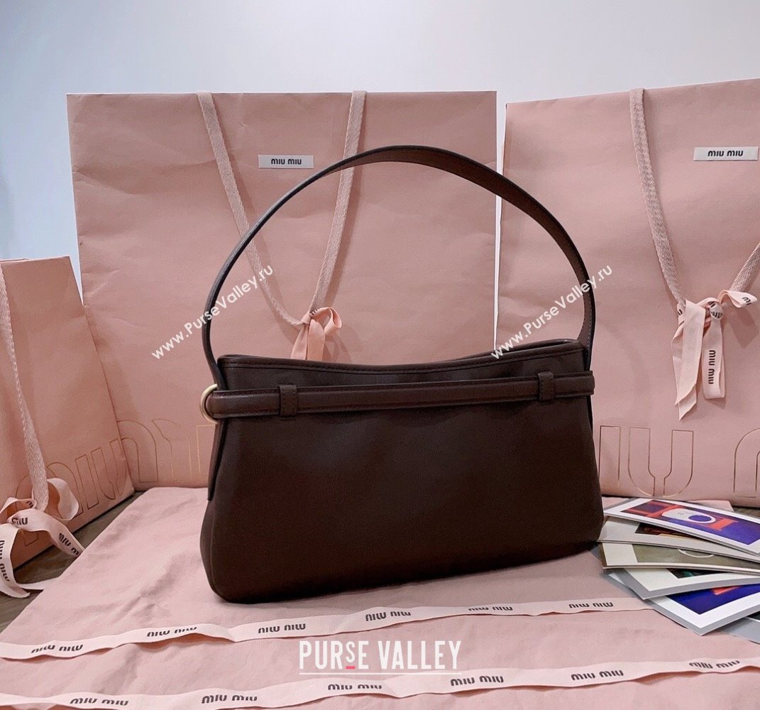 Miu Miu Aventure leather hobo bag Briarwood Brown 2025 5BC182 (JD-250407112)