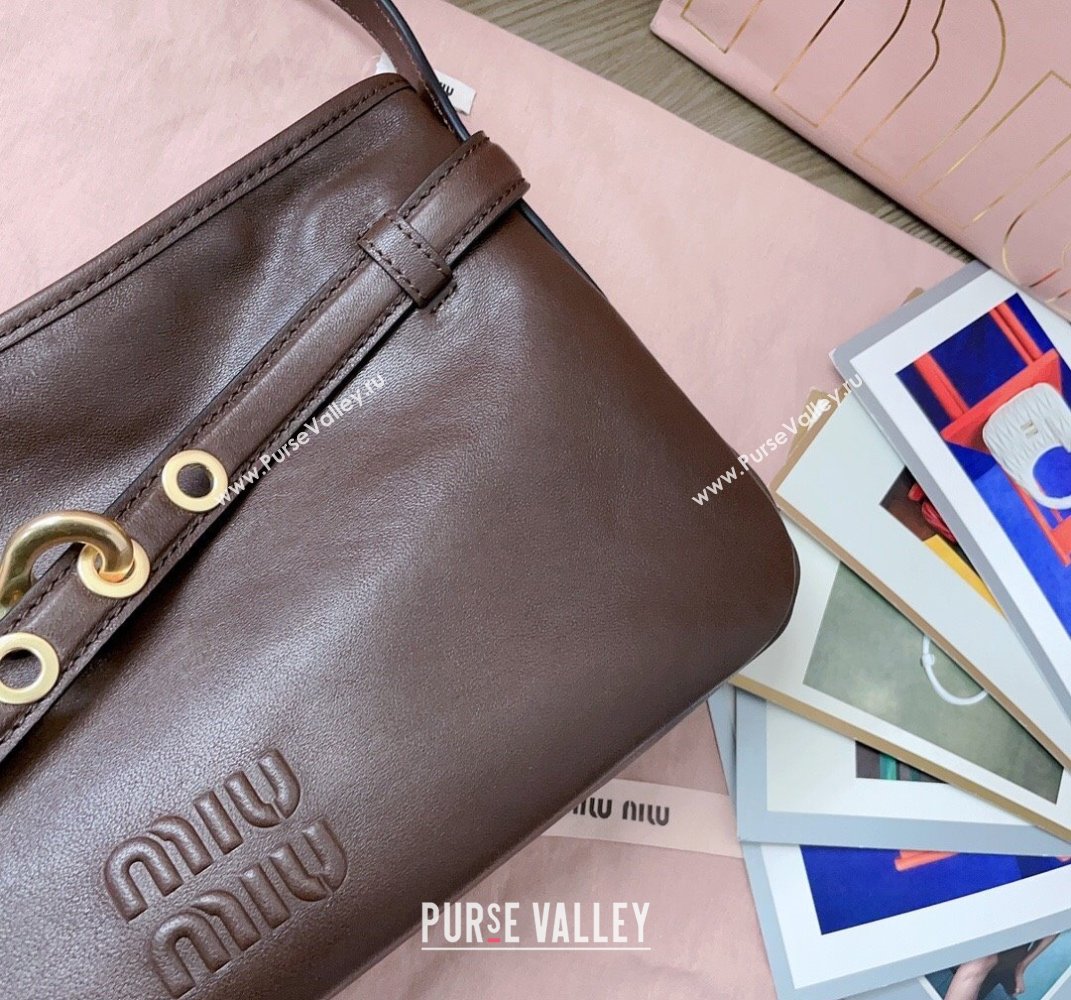 Miu Miu Aventure leather hobo bag Briarwood Brown 2025 5BC182 (JD-250407112)
