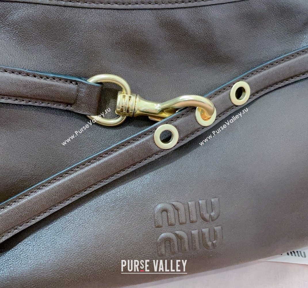 Miu Miu Aventure leather hobo bag Briarwood Brown 2025 5BC182 (JD-250407112)