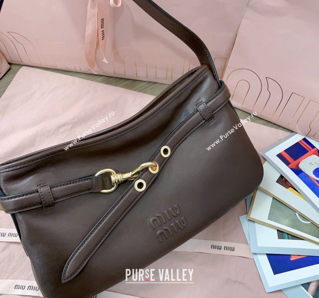 Miu Miu Aventure leather hobo bag Briarwood Brown 2025 5BC182 (JD-250407112)