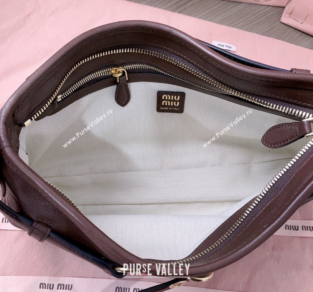 Miu Miu Aventure leather hobo bag Briarwood Brown 2025 5BC182 (JD-250407112)