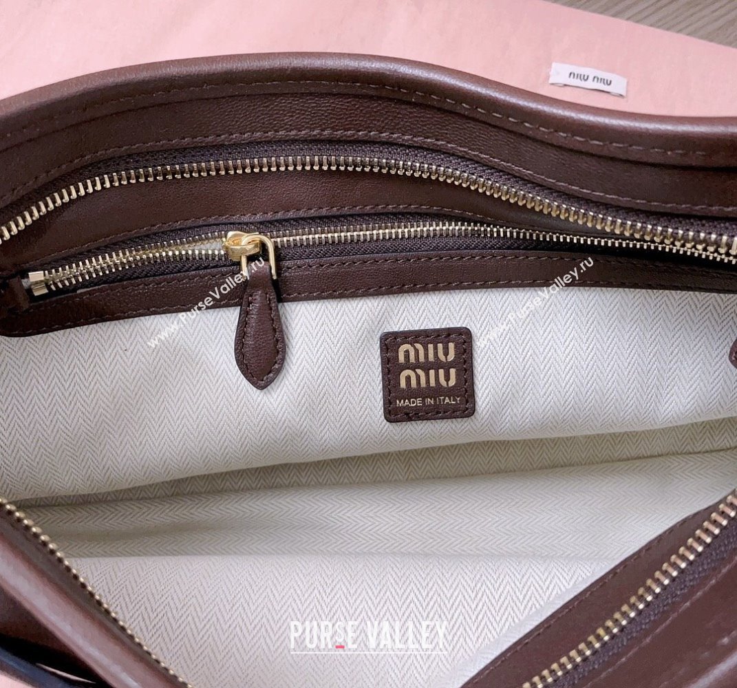 Miu Miu Aventure leather hobo bag Briarwood Brown 2025 5BC182 (JD-250407112)
