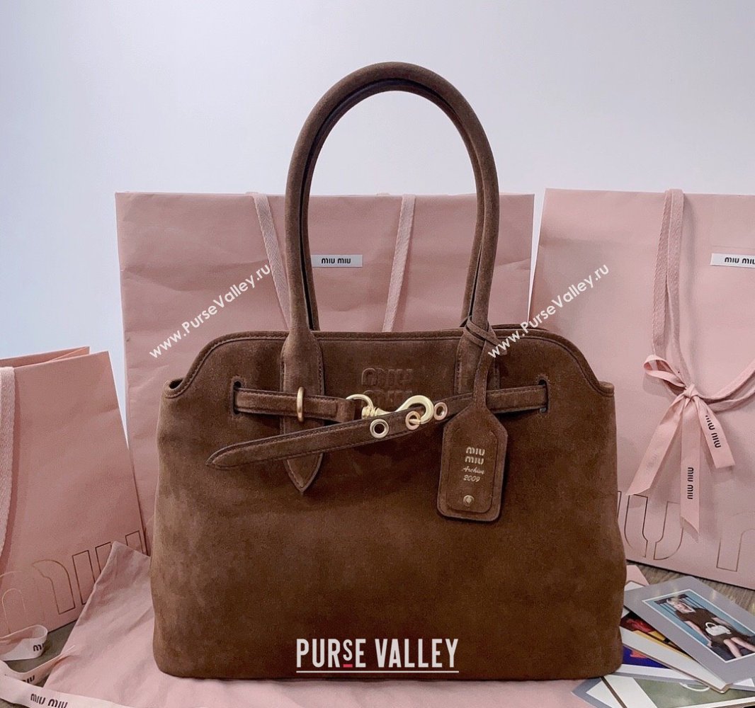Miu Miu Aventure suede tote bag Dark Brown 2025 5BG291 (JD-250407118)