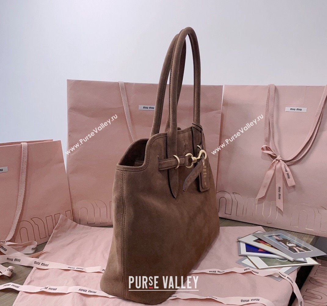 Miu Miu Aventure suede tote bag Dark Brown 2025 5BG291 (JD-250407118)