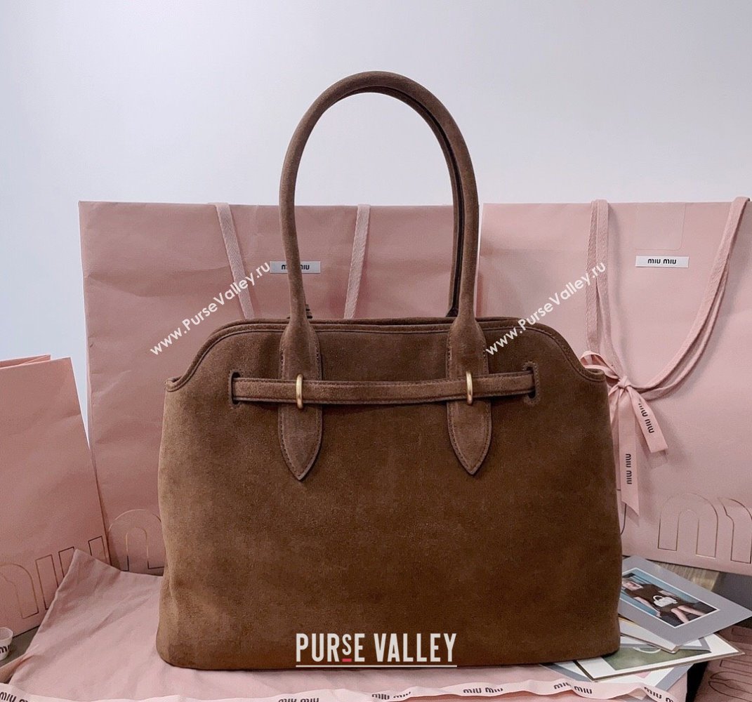 Miu Miu Aventure suede tote bag Dark Brown 2025 5BG291 (JD-250407118)