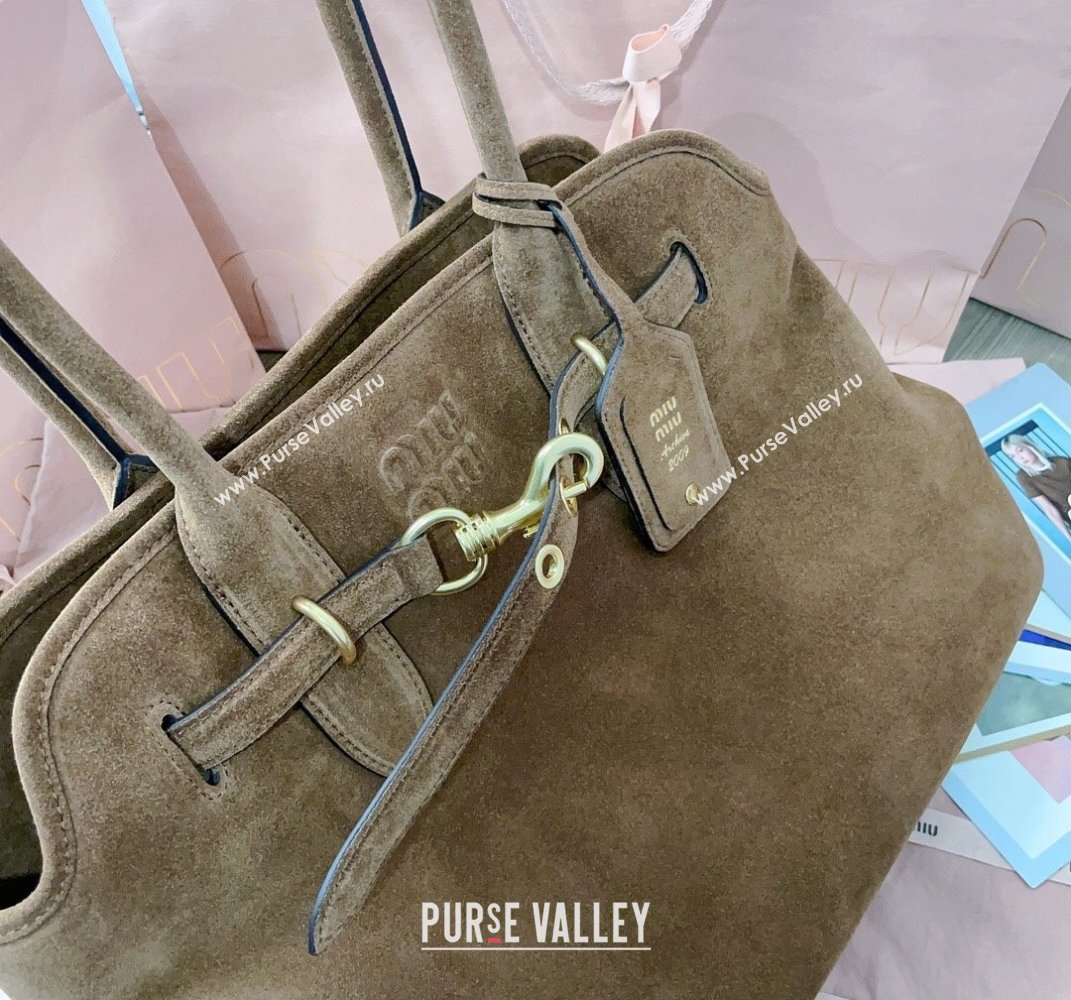 Miu Miu Aventure suede tote bag Dark Brown 2025 5BG291 (JD-250407118)