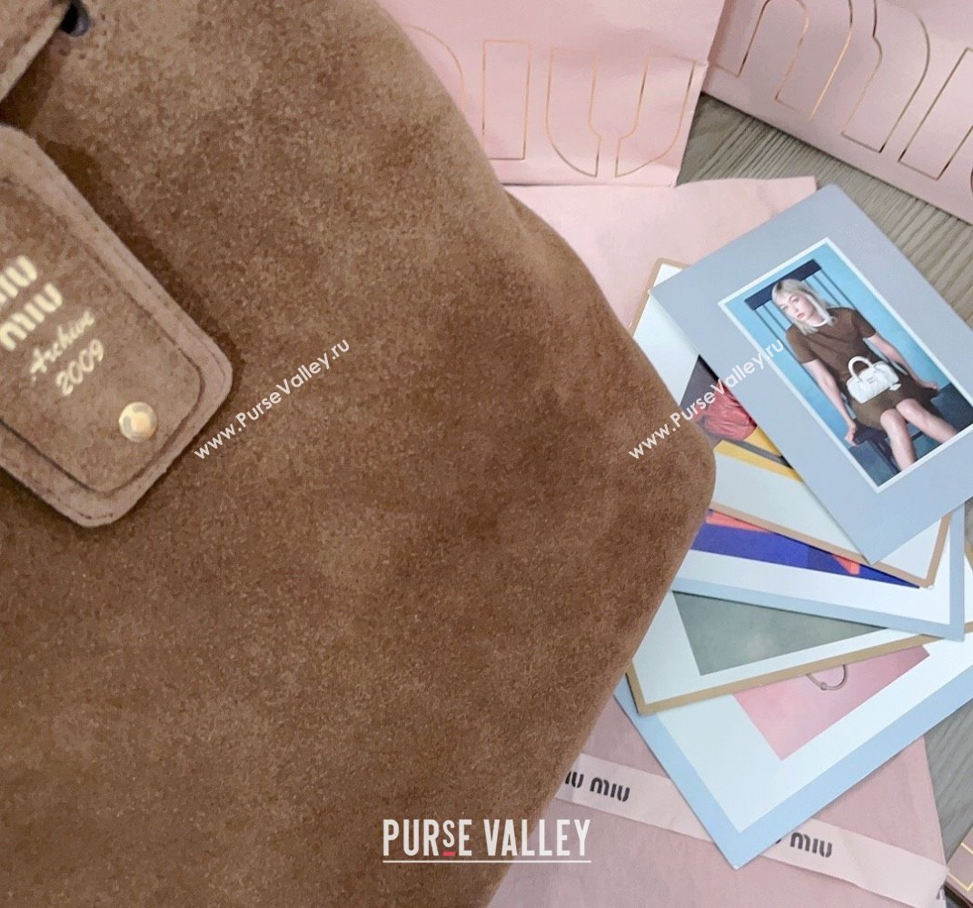 Miu Miu Aventure suede tote bag Dark Brown 2025 5BG291 (JD-250407118)