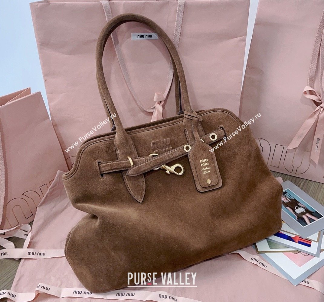 Miu Miu Aventure suede tote bag Dark Brown 2025 5BG291 (JD-250407118)