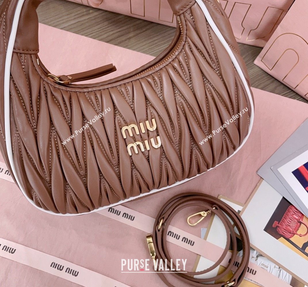 Miu Miu Wander Matelasse Nappa Leather Hobo Mini bag with Contrasting Trim 5BC125 Cognac Brown 2025 (JD-250407124)