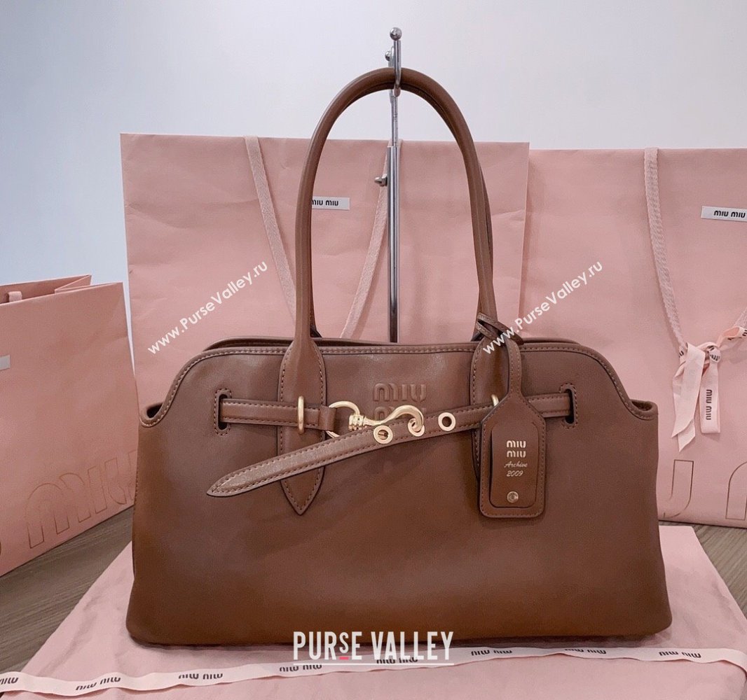 Miu Miu Aventure leather bag Oak Brown 2025 5BG310 (JD-250407123)
