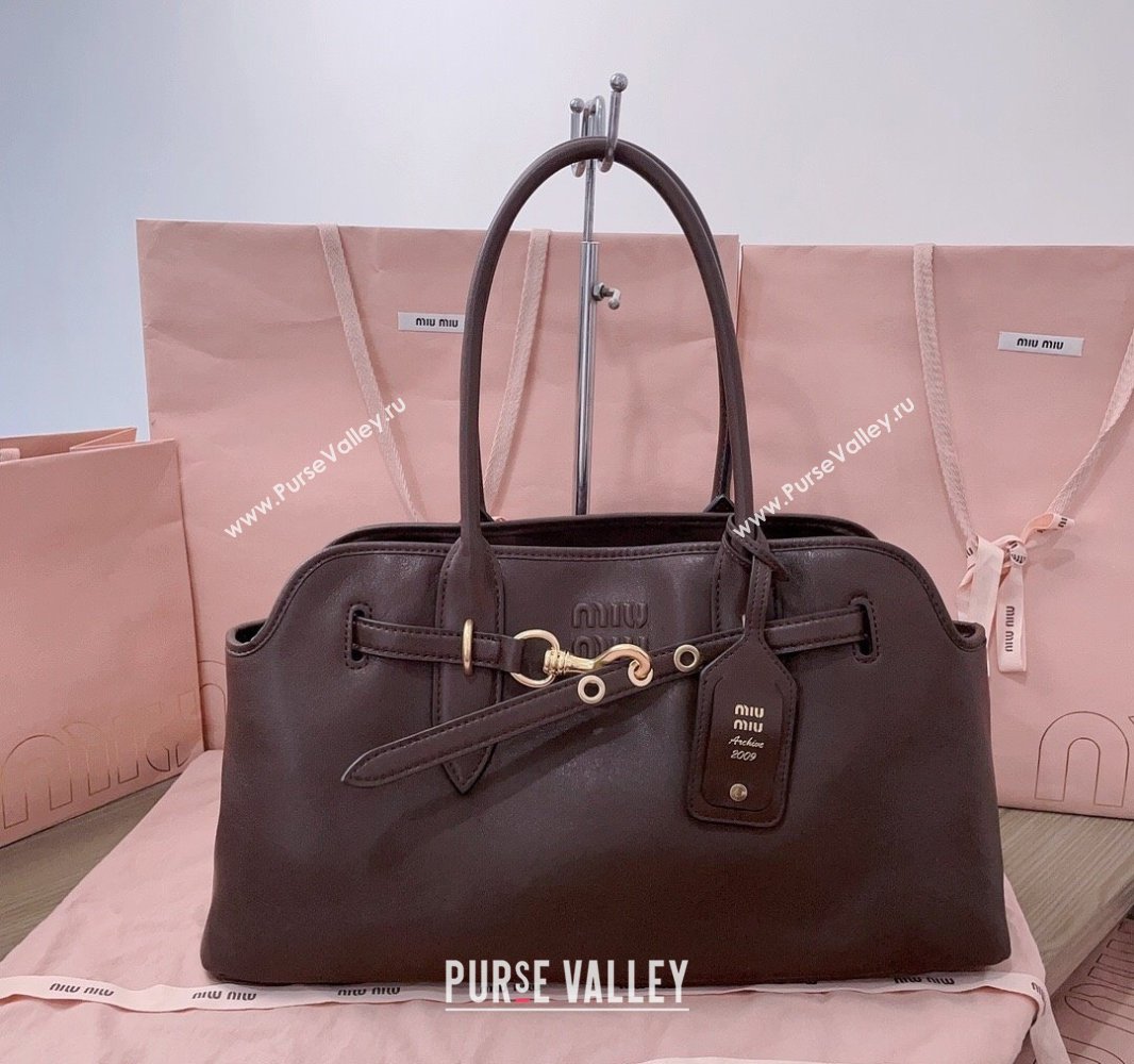 Miu Miu Aventure leather bag Briarwood Brown 2025 5BG310 (JD-250407121)