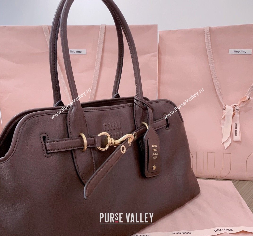 Miu Miu Aventure leather bag Briarwood Brown 2025 5BG310 (JD-250407121)