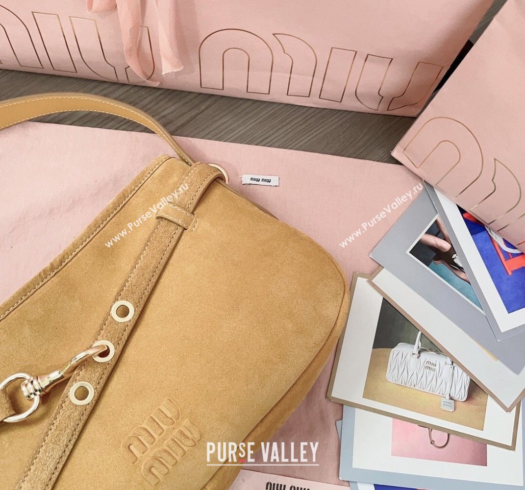 Miu Miu Aventure suede hobo bag Yellow 2025 5BC182 (JD-250407111)