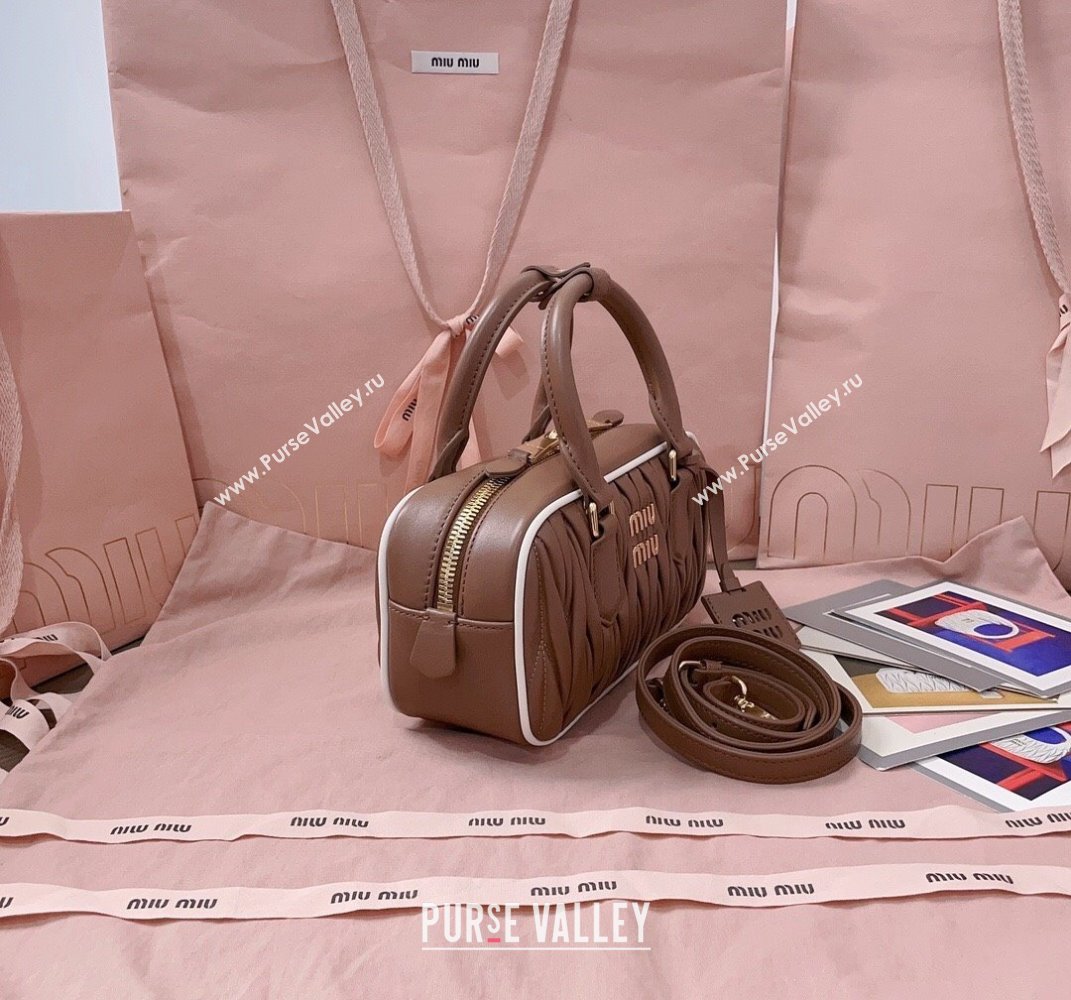 Miu Miu Arcadie matelasse nappa leather top handle bag with Contrasting Trim 5BB142 Cognac Brown 2025 (JD-250407127)