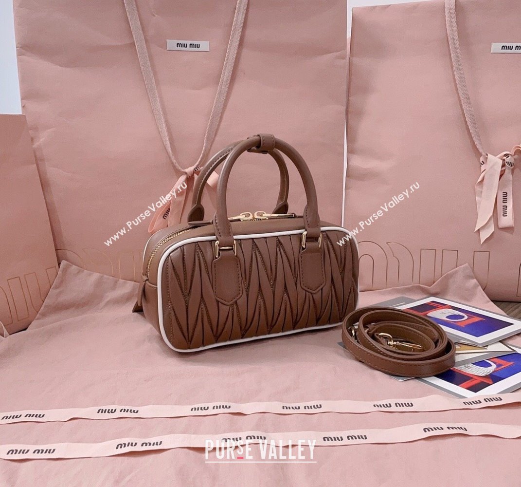 Miu Miu Arcadie matelasse nappa leather top handle bag with Contrasting Trim 5BB142 Cognac Brown 2025 (JD-250407127)