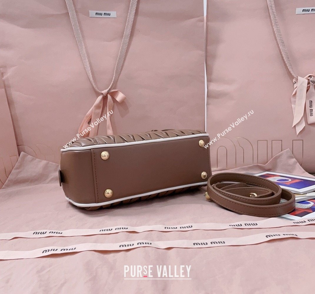 Miu Miu Arcadie matelasse nappa leather top handle bag with Contrasting Trim 5BB142 Cognac Brown 2025 (JD-250407127)