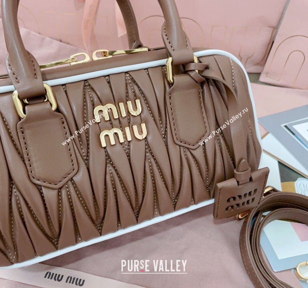 Miu Miu Arcadie matelasse nappa leather top handle bag with Contrasting Trim 5BB142 Cognac Brown 2025 (JD-250407127)