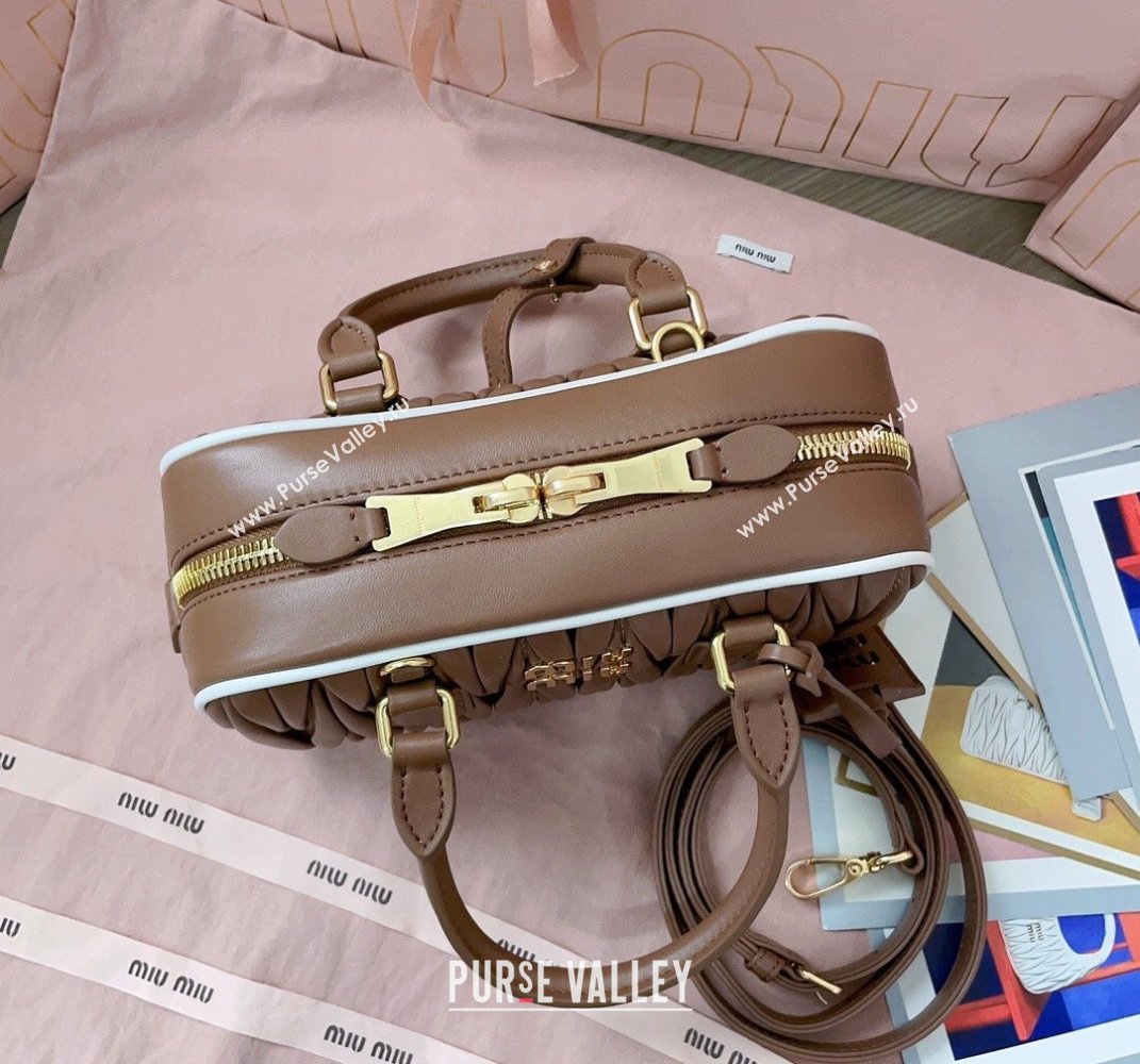 Miu Miu Arcadie matelasse nappa leather top handle bag with Contrasting Trim 5BB142 Cognac Brown 2025 (JD-250407127)