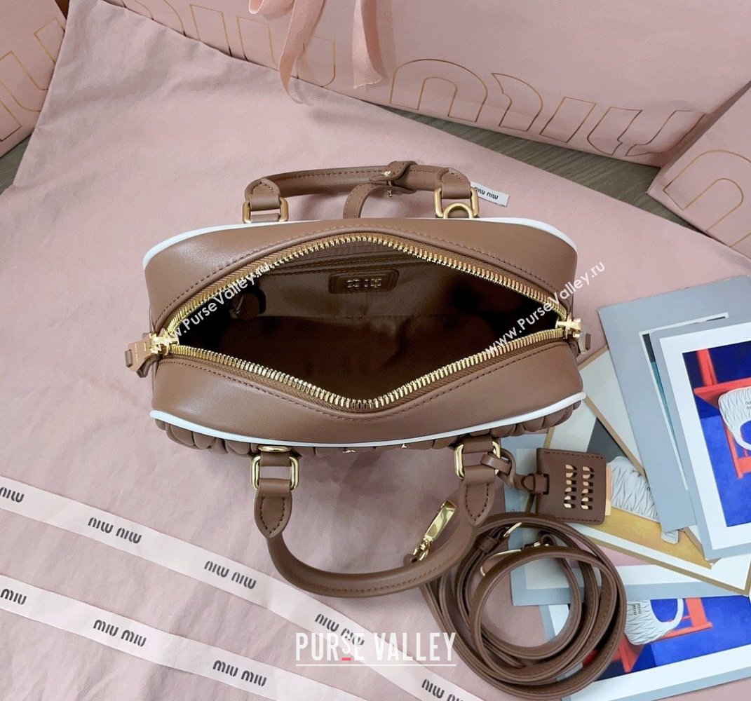 Miu Miu Arcadie matelasse nappa leather top handle bag with Contrasting Trim 5BB142 Cognac Brown 2025 (JD-250407127)