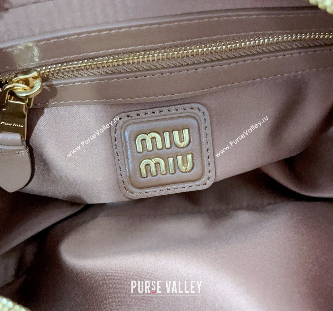 Miu Miu Arcadie matelasse nappa leather top handle bag with Contrasting Trim 5BB142 Cognac Brown 2025 (JD-250407127)